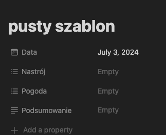 lista atrybutów w bazie danych Notion