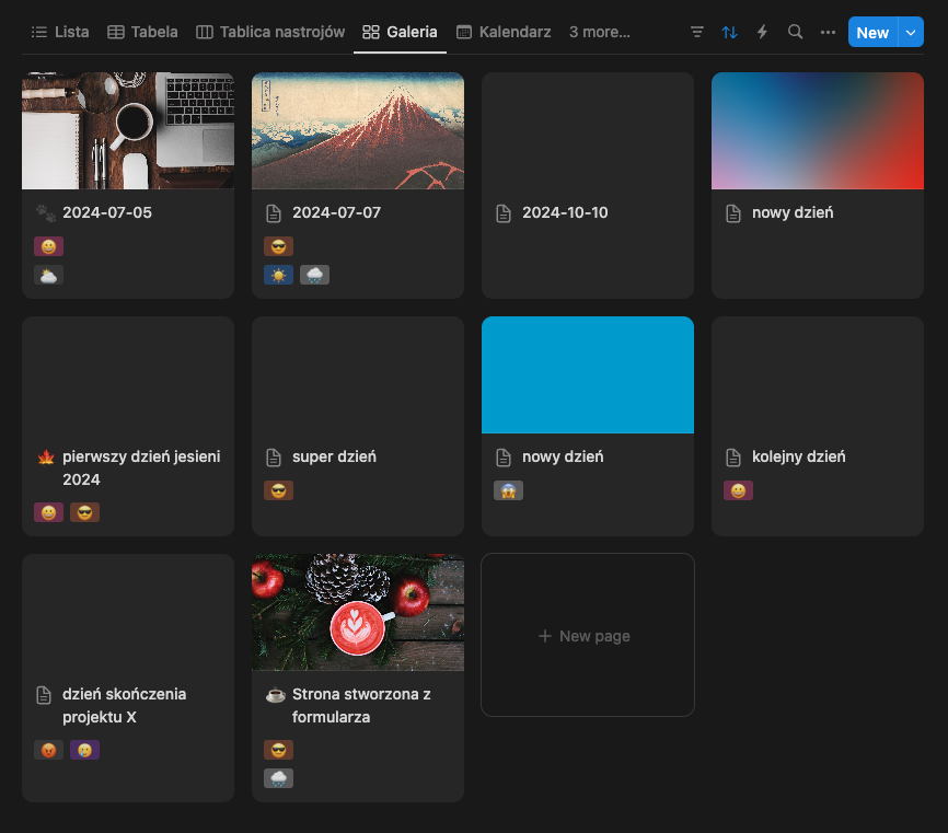 widok galerii w Notion